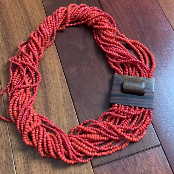 Coral color multiple beaded string necklace - Picture 6 of 6